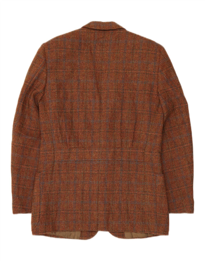 Винтажный мужской пиджак на 2 пуговицах IT 48, средний коричневый в клетку из натуральной шерсти