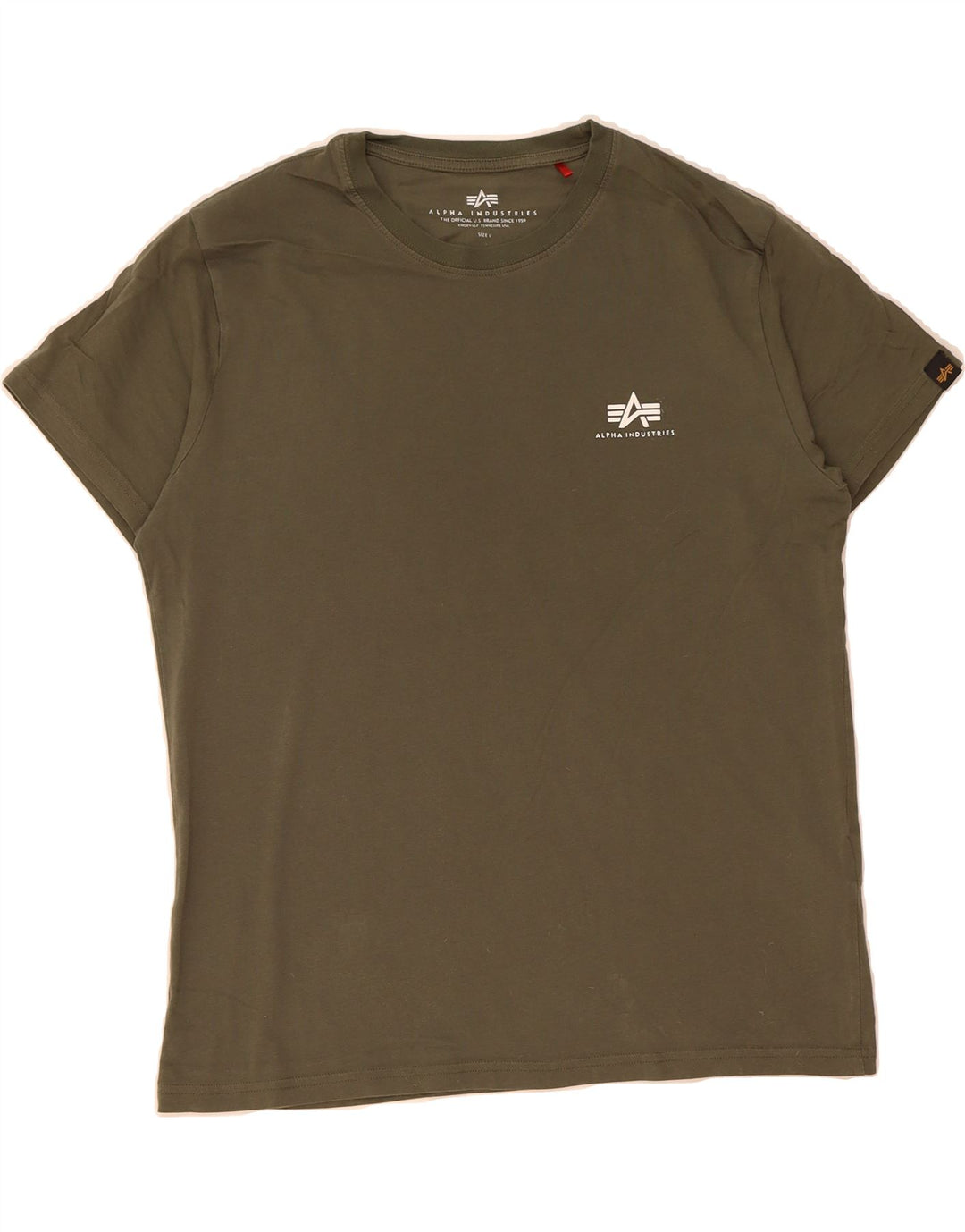 ALPHA INDUSTRIES Mens T-Shirt Top Large Khaki Cotton Vintage Alpha Industries and Second-Hand Alpha Industries from Messina Hembry 