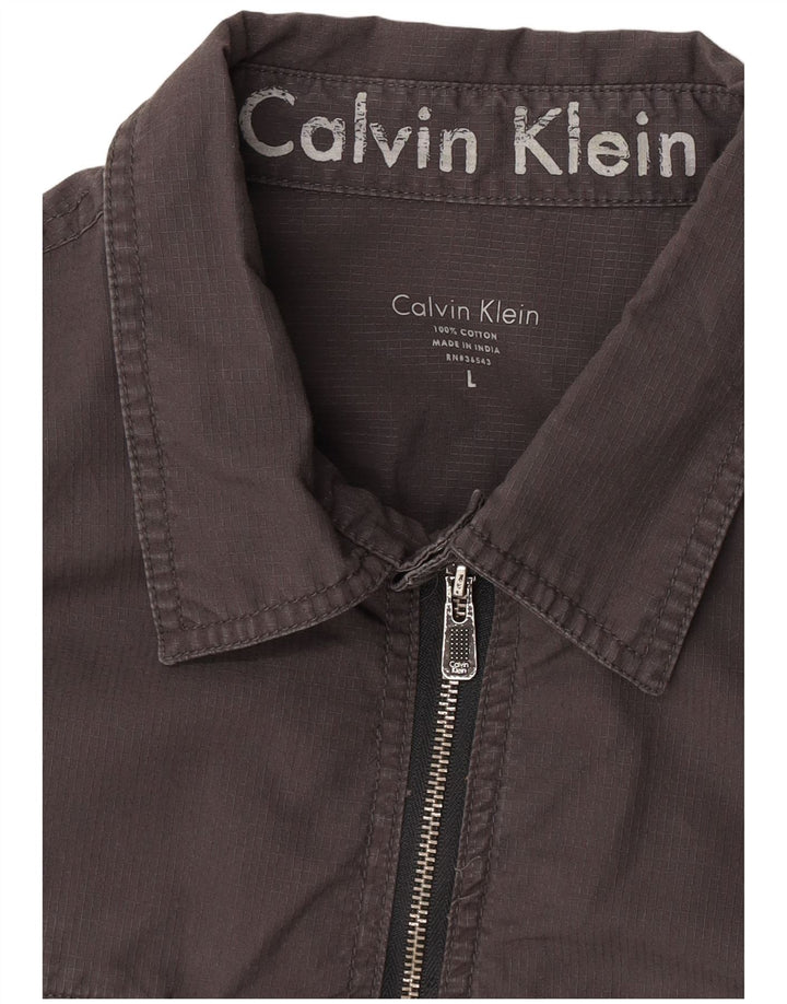 Мужская рубашка в стиле милитари Calvin Klein, большая серая, хлопок