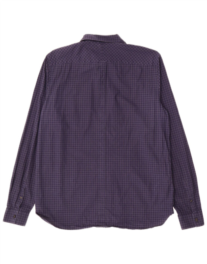 Мужская рубашка FRED PERRY, большая темно-синяя хлопковая клетка в мелкую клетку
