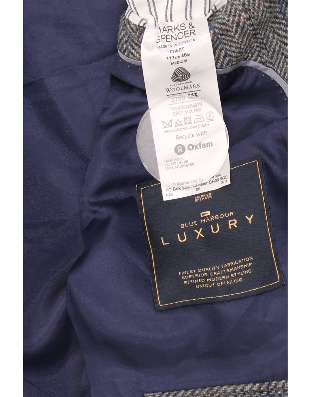 Мужской пиджак на двух пуговицах Marks & Spencer, Великобритания, 46 XL, серый, шерстяной с узором «елочка»