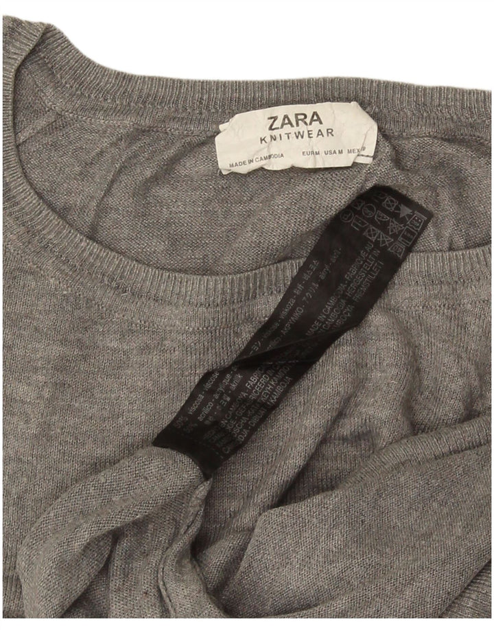 Женский свободный джемпер с вырезом «лодочка» Zara UK 14, средний серый цвет из вискозы