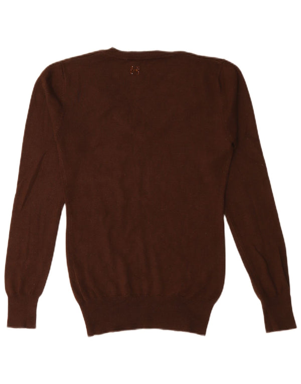 Silvian Heach Womens V-Neck Jumper Sweater UK 10 Small Brown Viscose