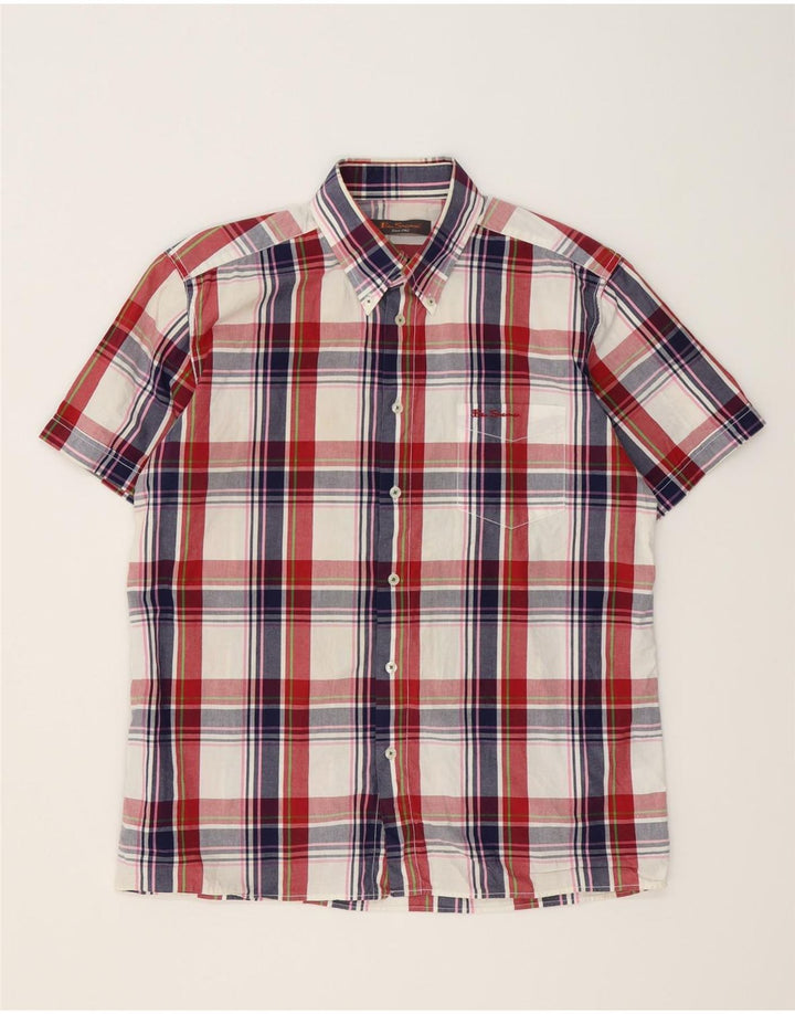 BEN SHERMAN Мужская рубашка с коротким рукавом, большая разноцветная клетка, хлопок