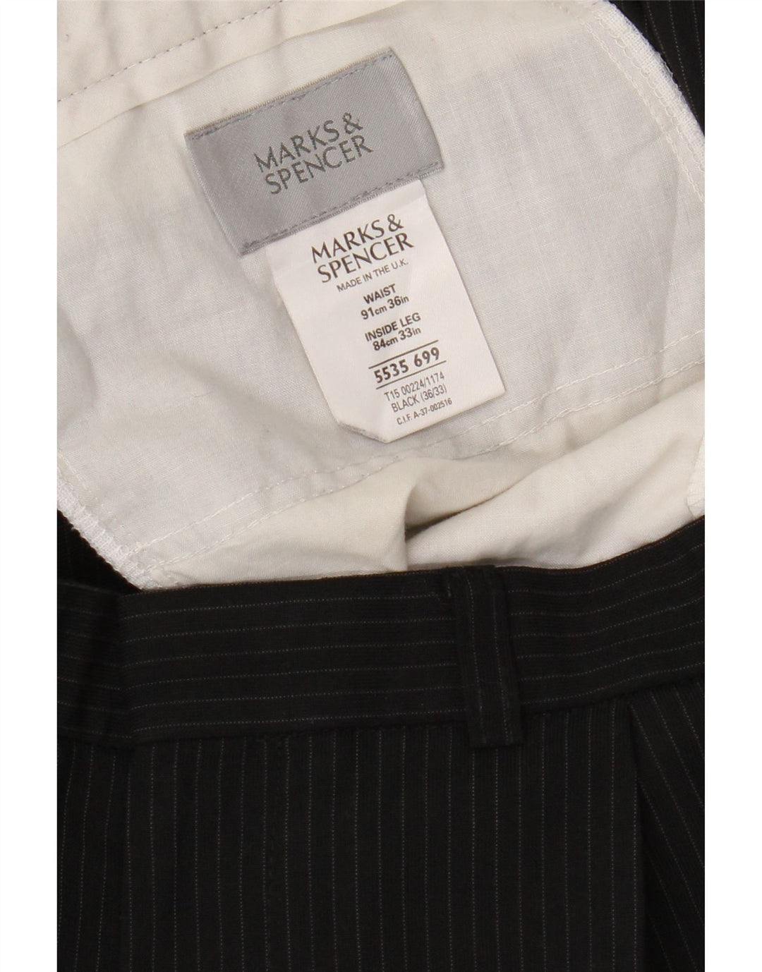 Мужские костюмные брюки Marks & Spencer W36 L33 черные в тонкую полоску из полиэстера