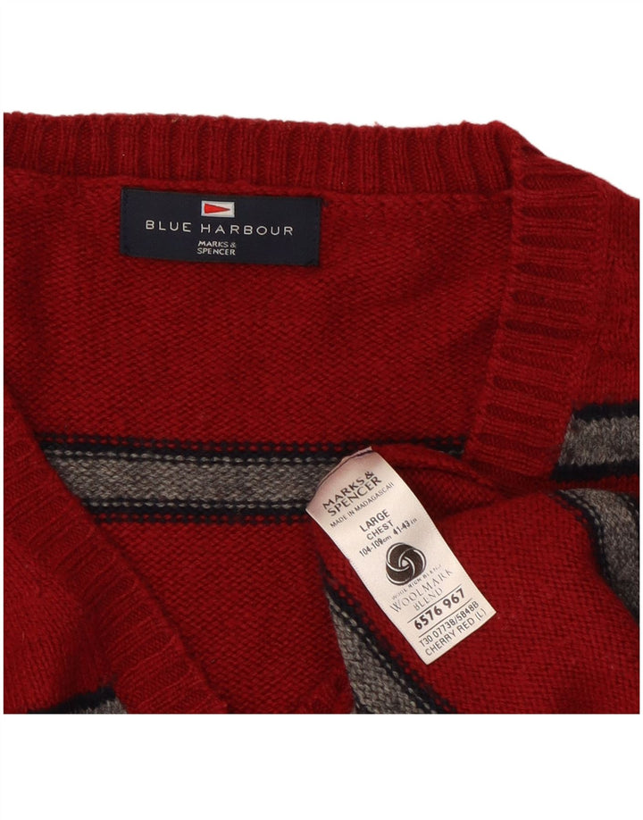 Мужской джемпер с v-образным вырезом Marks & Spencer Blue Harbor, большой красный в полоску