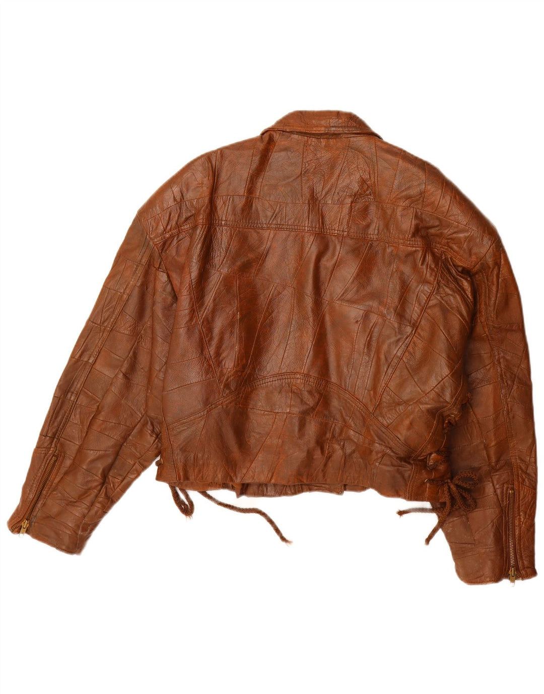 Винтажная женская кожаная куртка IT 42 Средне-коричневая лоскутная кожа
