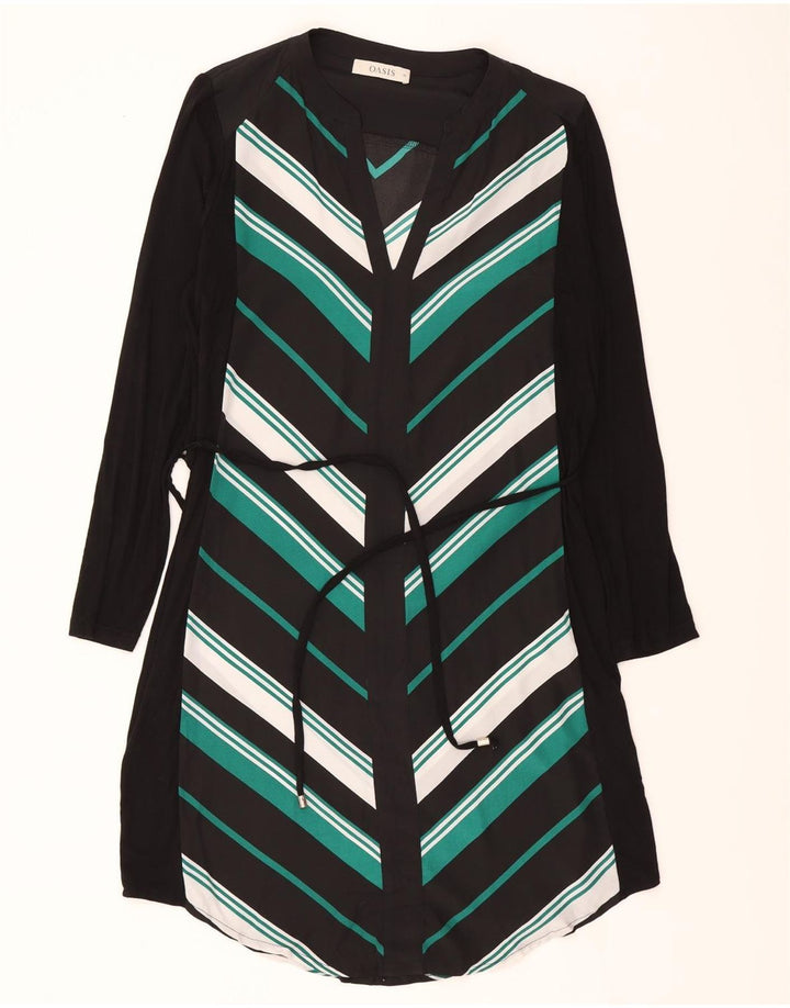 OASIS Womens Long Sleeve A-Line Dress UK 14 Medium Black Striped Polyester Vintage Oasis and Second-Hand Oasis from Messina Hembry 