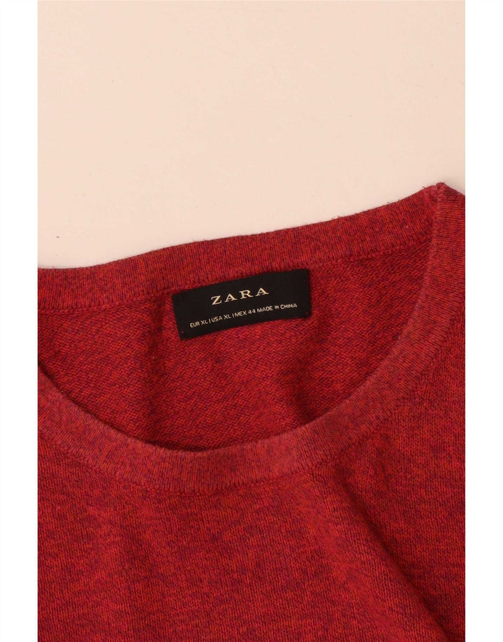 Мужской джемпер с круглым вырезом Zara XL, красный хлопок