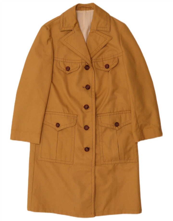 VINTAGE Womens Overcoat UK 14 Medium Brown Synthetic