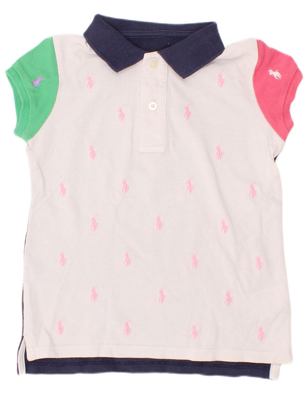 Рубашка для регби с рисунком для девочек Polo Ralph Lauren, 7–8 лет, белая с цветными блоками