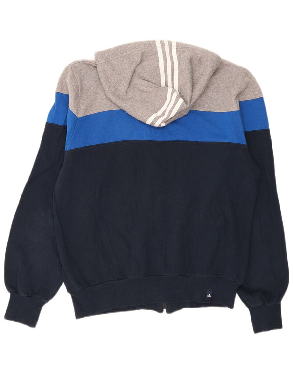Мужской свитер с капюшоном на молнии Adidas UK 38/40, средний темно-синий, хлопок с цветными блоками