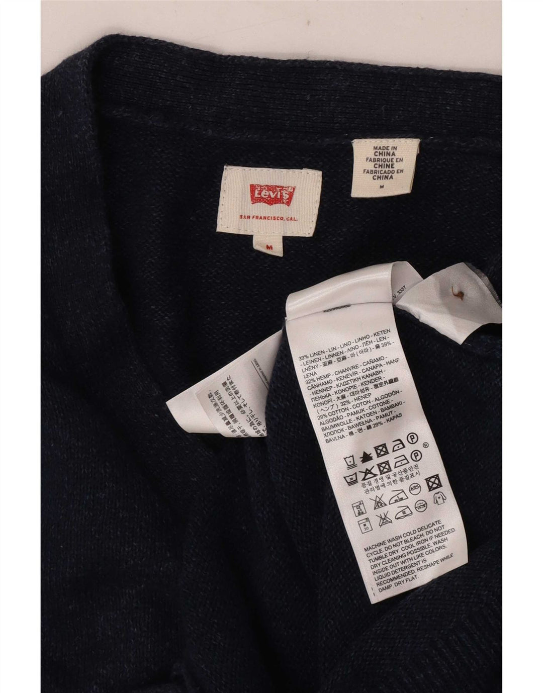 Мужской кардиган Levi's, темно-синий льняной свитер среднего размера
