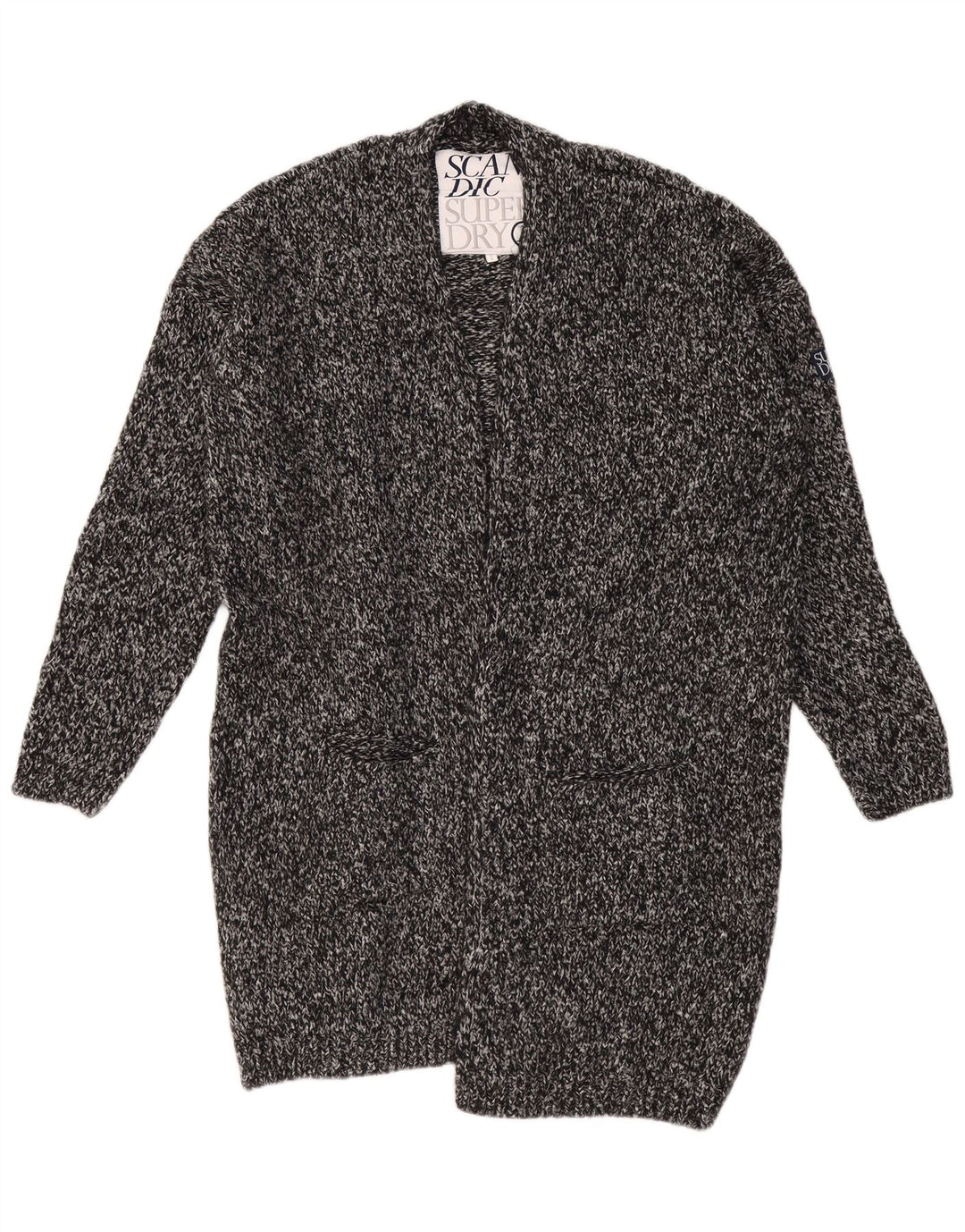 SUPERDRY Женский длинный длинный кардиган оверсайз-свитер UK 18 XL Серый в крапинку