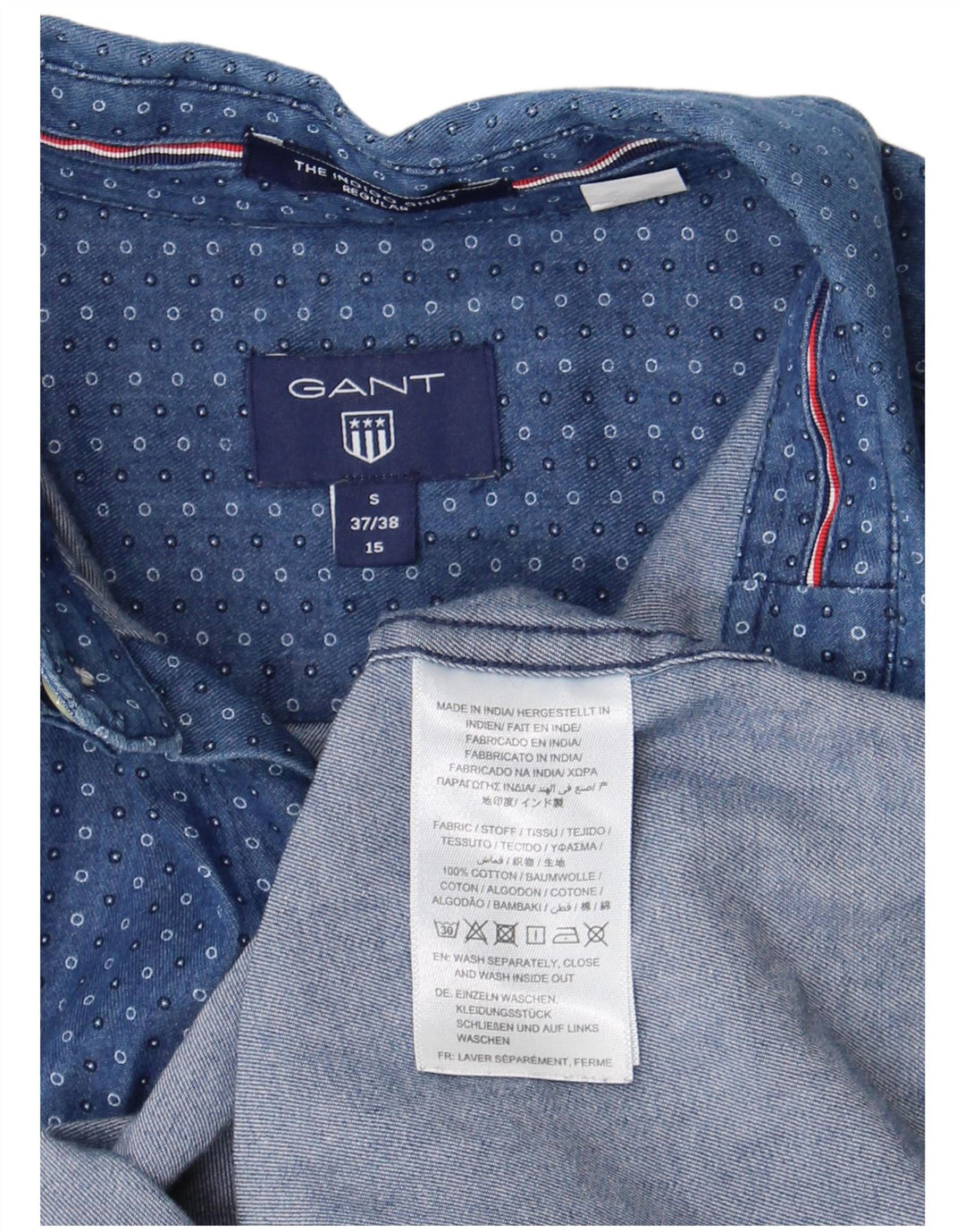 Мужская джинсовая рубашка стандартного кроя Gant, размер 37/38, 15, средний синий пятнистый хлопок