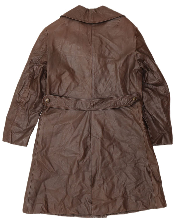 Винтажное женское кожаное пальто UK 14 среднего коричневого цвета