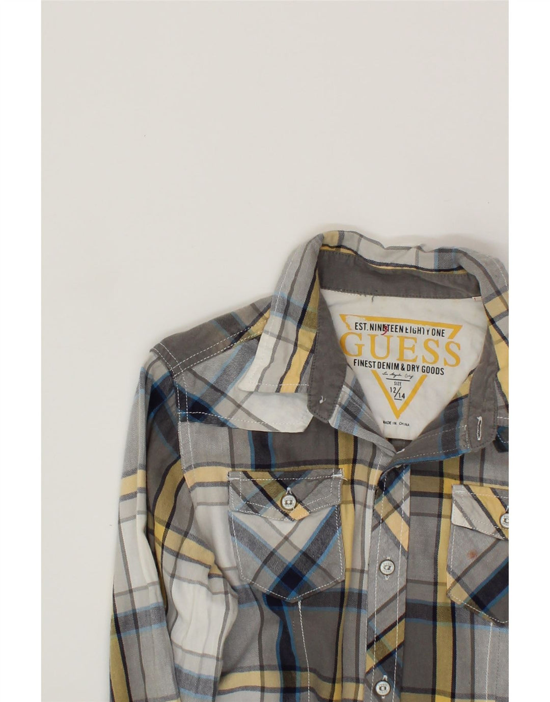 GUESS Boys Flannel Shirt 12-13 Years Grey Check Cotton Vintage Guess and Second-Hand Guess from Messina Hembry 