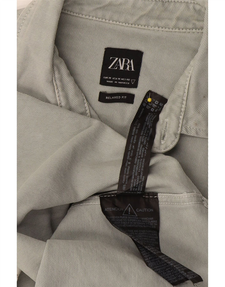 Мужская джинсовая рубашка свободного кроя Zara среднего серого цвета, хлопок
