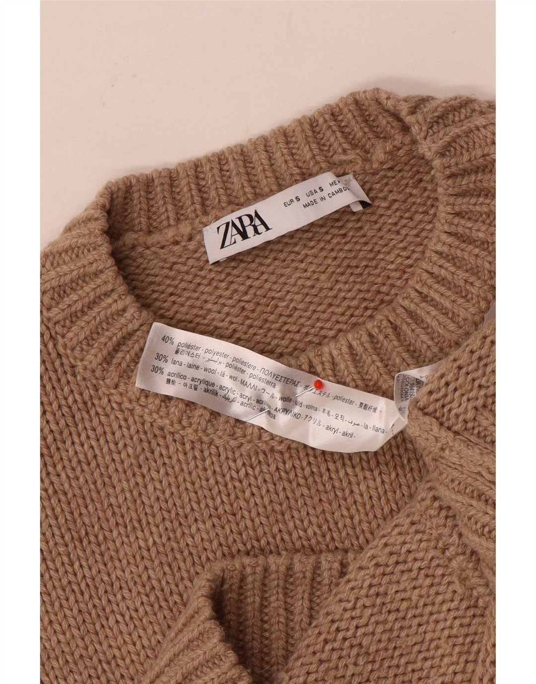 Женский свободный джемпер с круглым вырезом Zara UK 10, маленький коричневый полиэстер