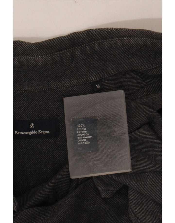 ERMENEGILDO ZEGNA Мужская рубашка среднего серого цвета в тонкую полоску, хлопок