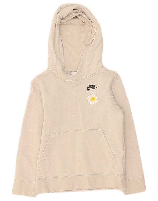 Джемпер с капюшоном Nike для девочек, 8–9 лет, маленький, бежевый, хлопковый с цветочным принтом