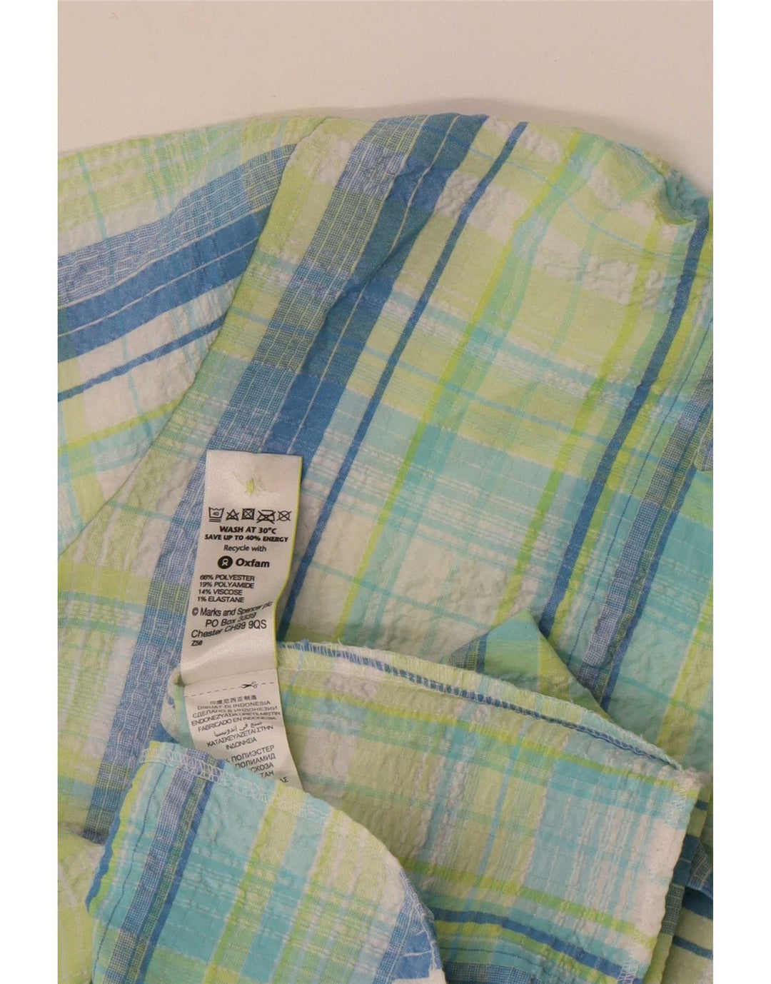 Женская рубашка с коротким рукавом Marks & Spencer UK 22 3XL, полиэстер в зеленую клетку