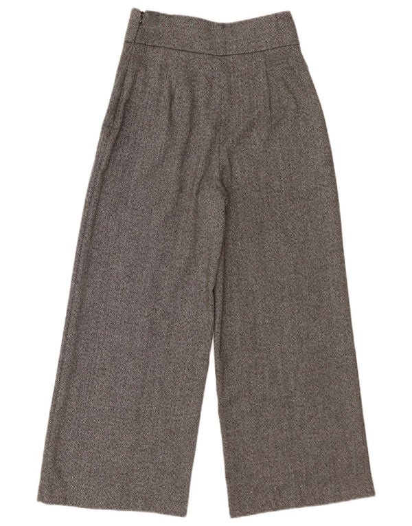 Zara Женские повседневные брюки с высокой талией и широкими штанинами XS W24 L25 Серые с узором «елочка»
