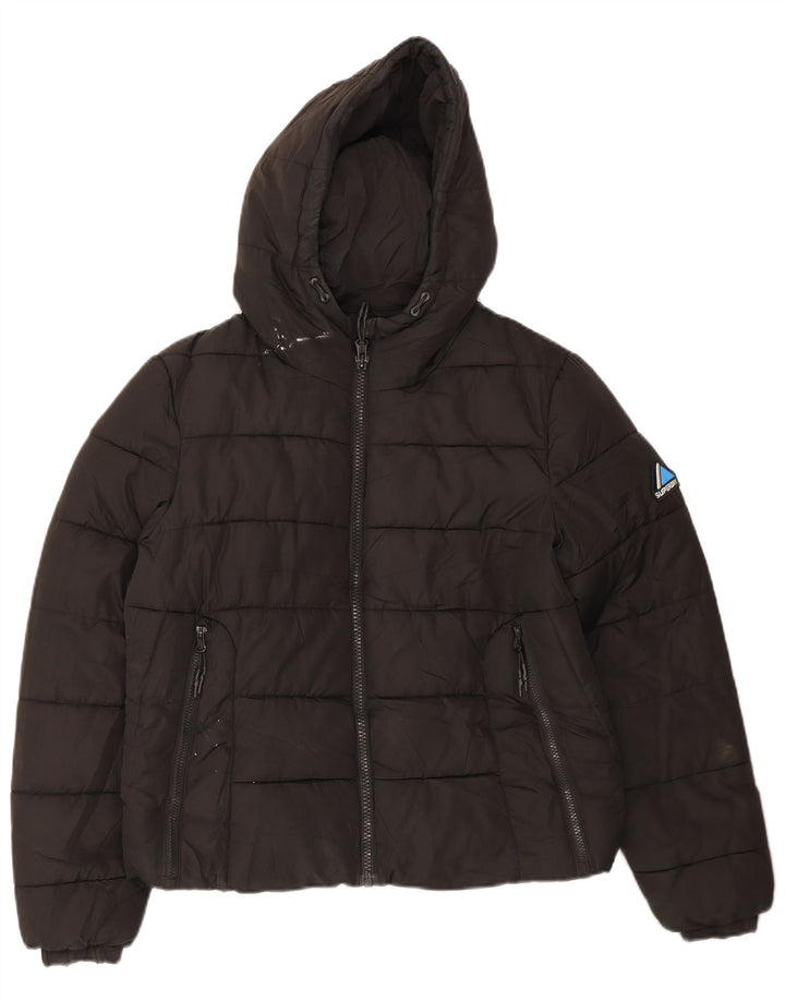 Женская утепленная куртка с капюшоном Superdry UK 14, большой черный полиэстер