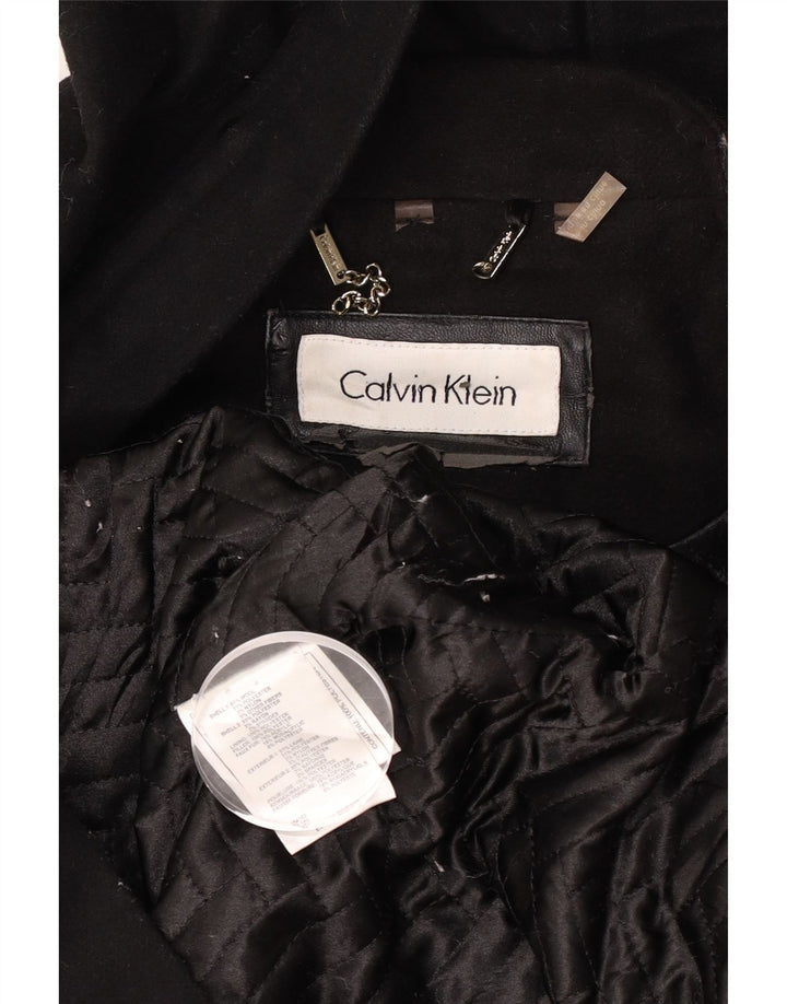 Calvin Klein Женское пальто с капюшоном UK 16, большое черное шерстяное пальто