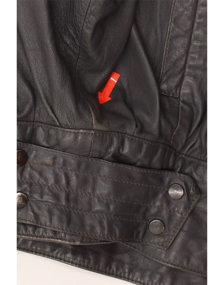VINTAGE Womens Oversized Leather Jacket EU 40 Medium Grey Leather Vintage Vintage and Second-Hand Vintage from Messina Hembry 
