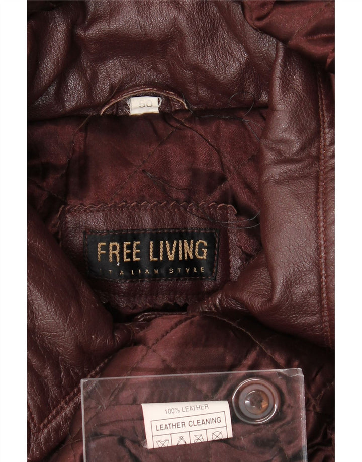 Винтажное женское кожаное пальто оверсайз с капюшоном IT 50 XL Темно-бордовая кожа