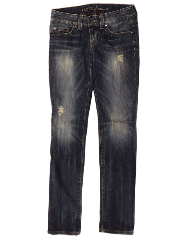 Guess Женские потертые узкие джинсы W29 L32 Синие хлопковые