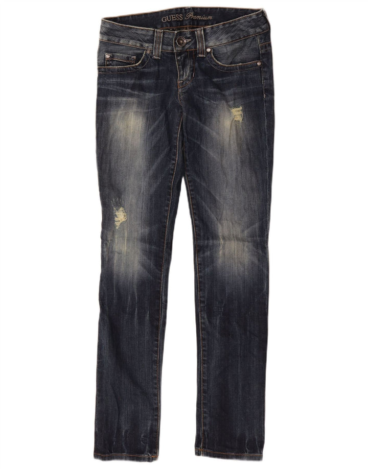 Guess Женские потертые узкие джинсы W29 L32 Синие хлопковые