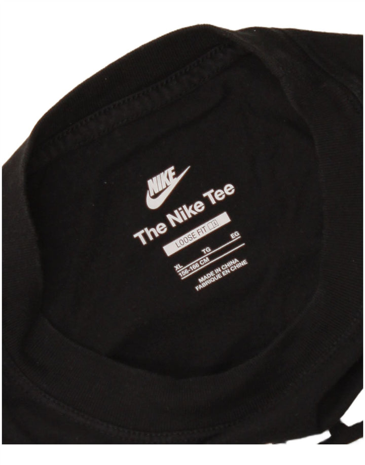 Укороченная футболка свободного кроя с рисунком NIKE для девочек, топ 13–14 лет, размер XL, черный