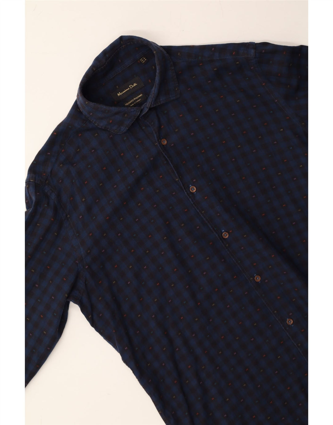 MASSIMO DUTTI Mens Shirt Medium Navy Blue Check Vintage Massimo Dutti and Second-Hand Massimo Dutti from Messina Hembry 
