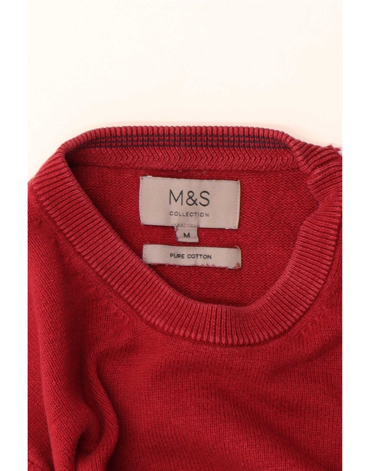 Мужской джемпер с круглым вырезом Marks & Spencer, средний красный хлопковый свитер
