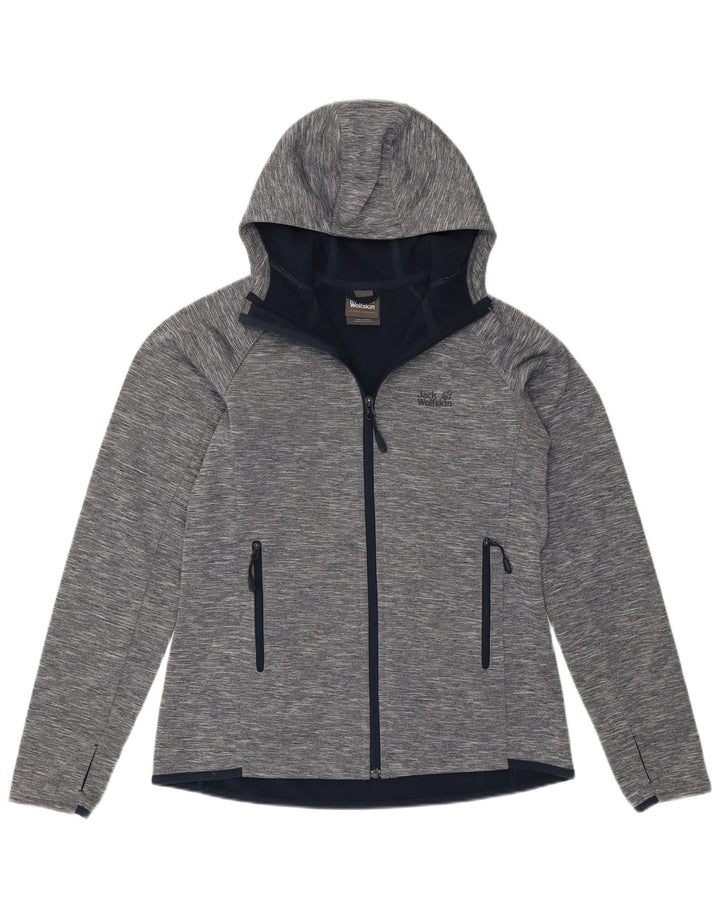 Женский свитер с капюшоном на молнии Jack Wolfskin UK 12, средний, серый, полиэстер с крапинками