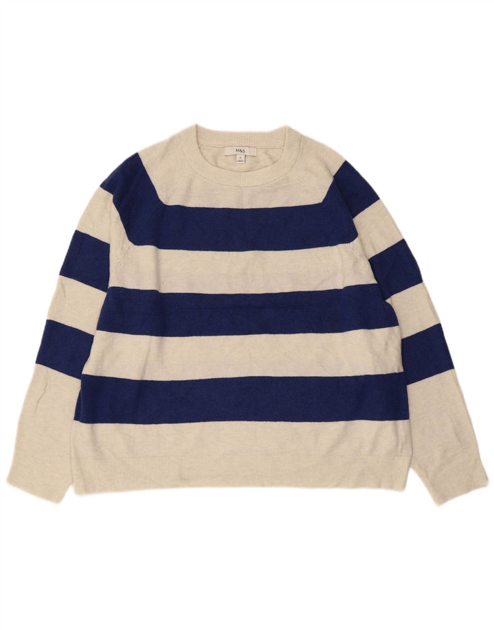 Женский джемпер с круглым вырезом MARKS & SPENCER UK 18 XL, темно-синий в полоску
