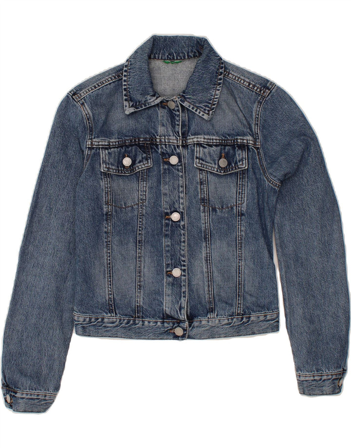 BENETTON Womens Crop Denim Jacket UK 10 Small Blue Cotton Vintage Benetton and Second-Hand Benetton from Messina Hembry 