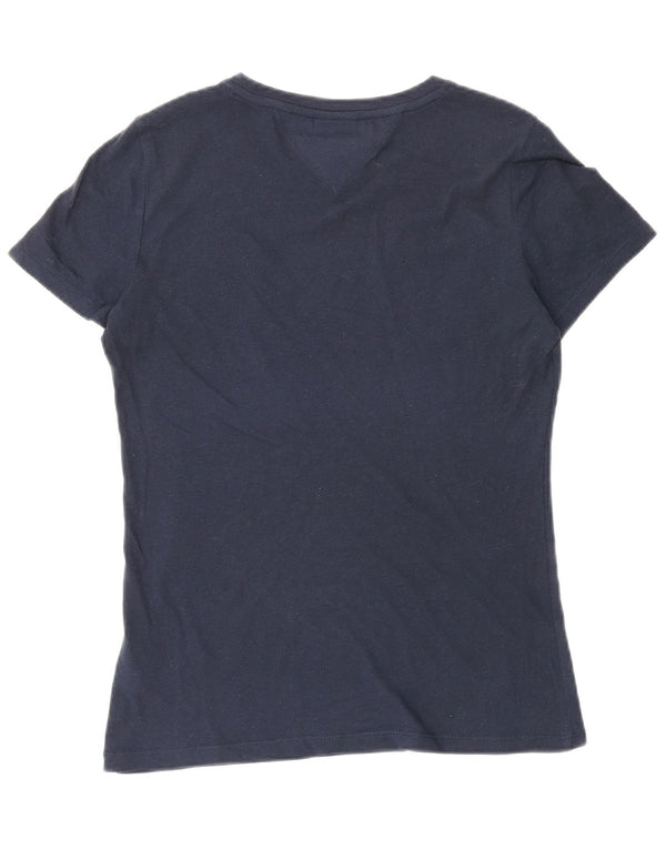Женская футболка с рисунком Tommy Hilfiger Top UK 10, маленькая, темно-синяя, хлопковая
