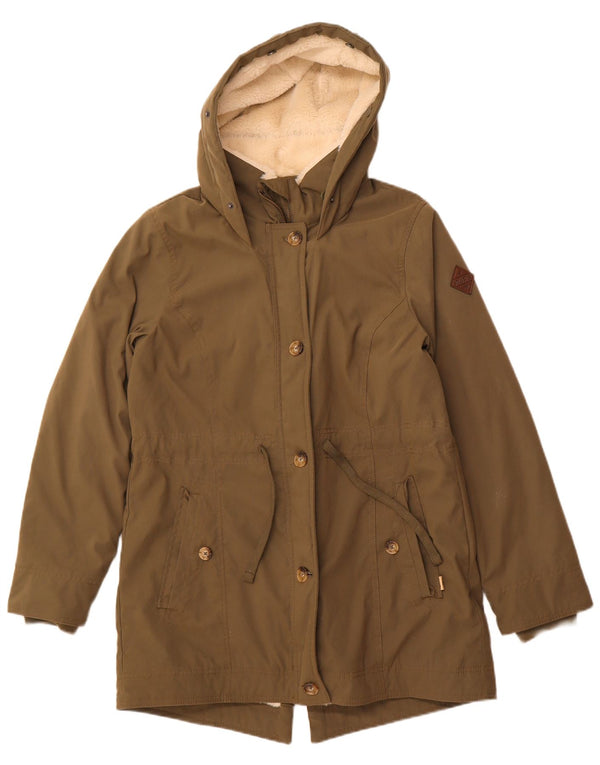 HOLLISTER Womens Heritage Hooded Sherpa Parka Jacket UK 16 Large Khaki