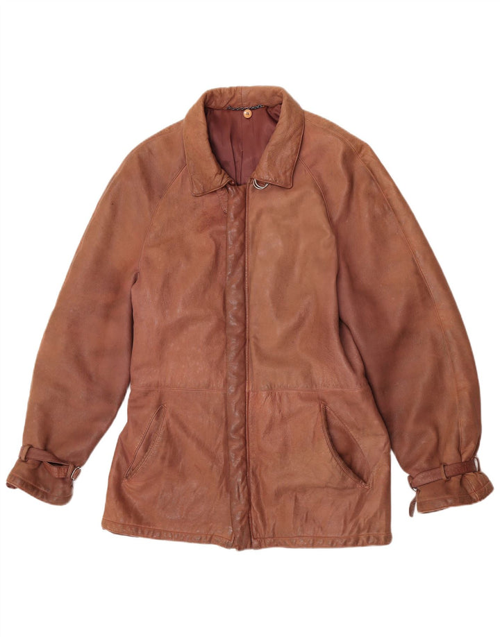 Винтажная женская кожаная куртка IT 52 2XL Коричневая