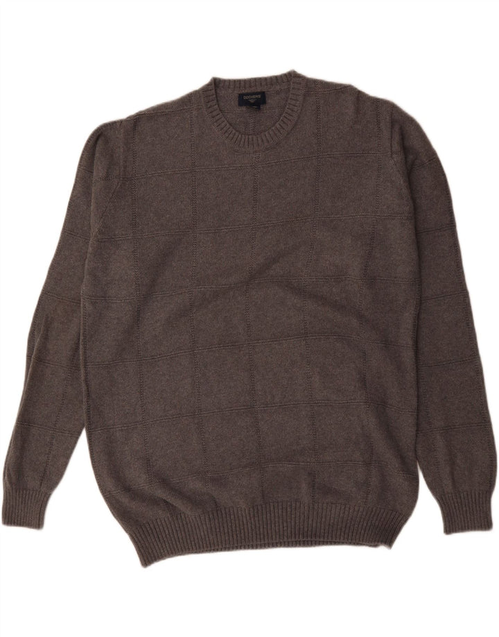 Мужской высокий джемпер Dockers с круглым вырезом, большой серый хлопковый свитер в клетку