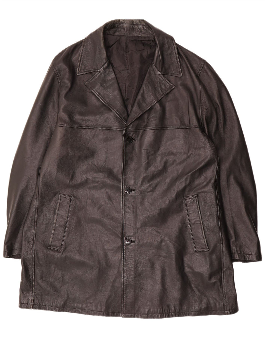 Винтажное мужское кожаное пальто, размер 62, 4XL, черное кожаное