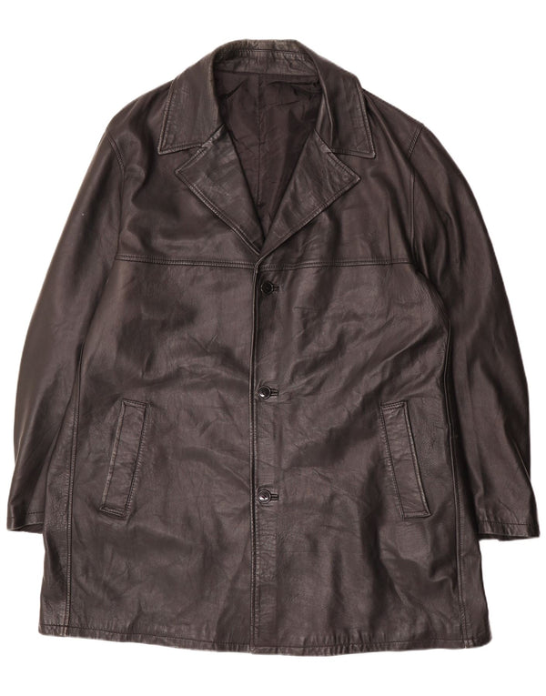 Винтажное мужское кожаное пальто, размер 62, 4XL, черное кожаное