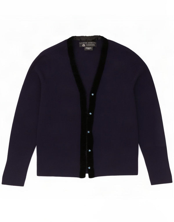 Laura Ashley Womens Cardigan Sweater UK 16 Large Navy Blue Colourblock