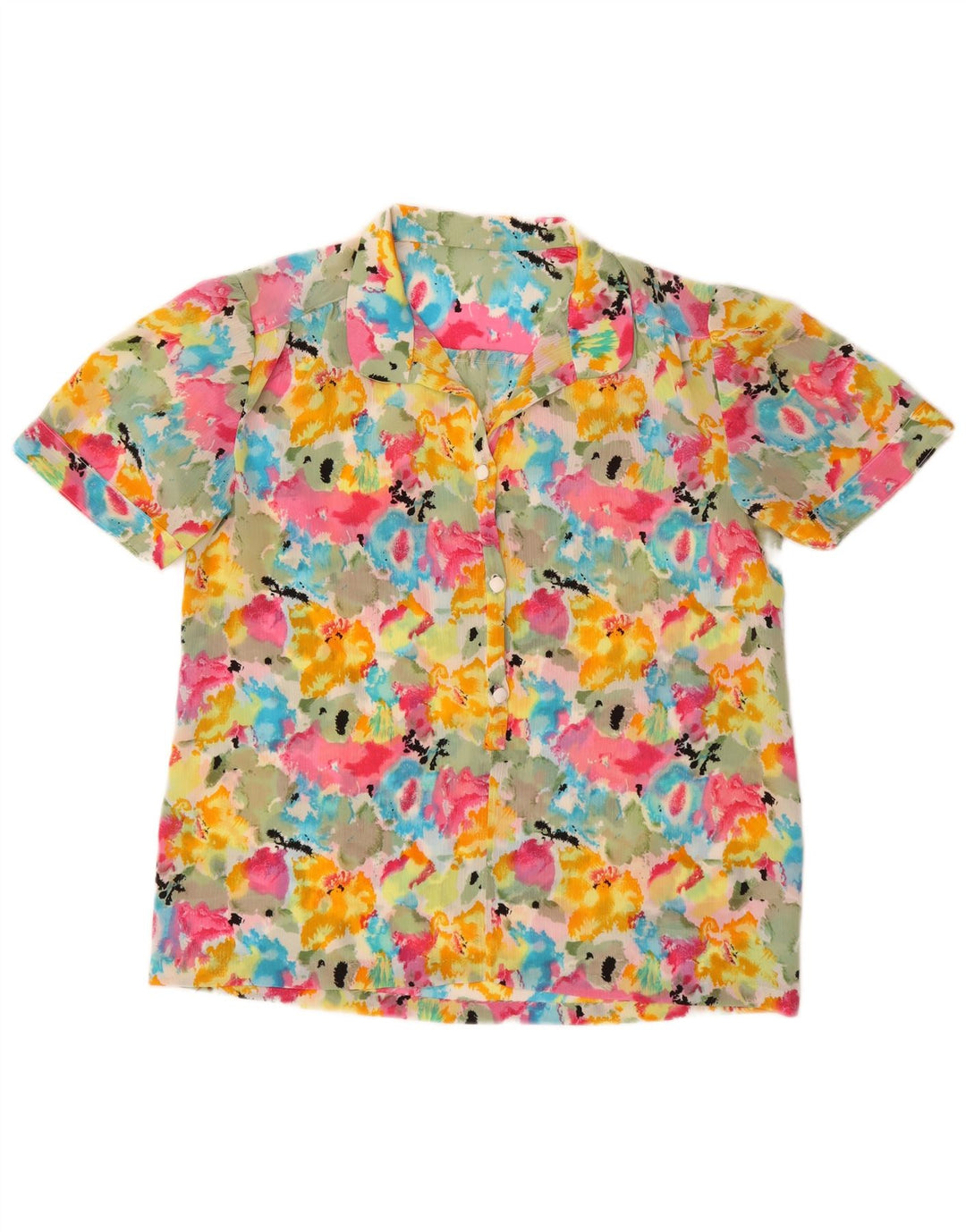 ВИНТАЖНАЯ женская блузка-рубашка с коротким рукавом, Великобритания, 16, большая разноцветная тай-дай
