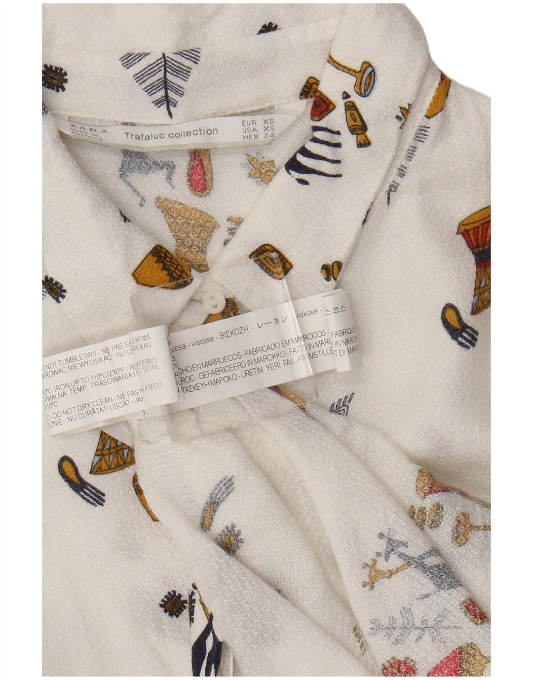 Женская прозрачная рубашка Zara UK 6 XS, белая вискоза с геометрическим рисунком