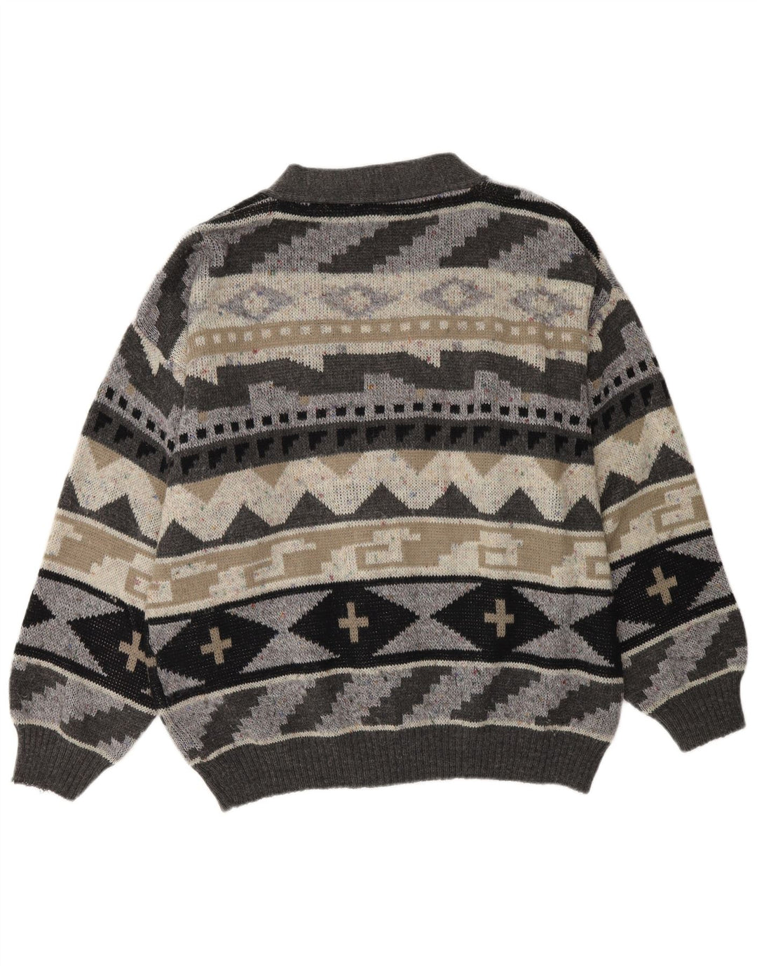 Мужской свитер-кардиган VINTAGE XL, серый акрил с геометрическим узором