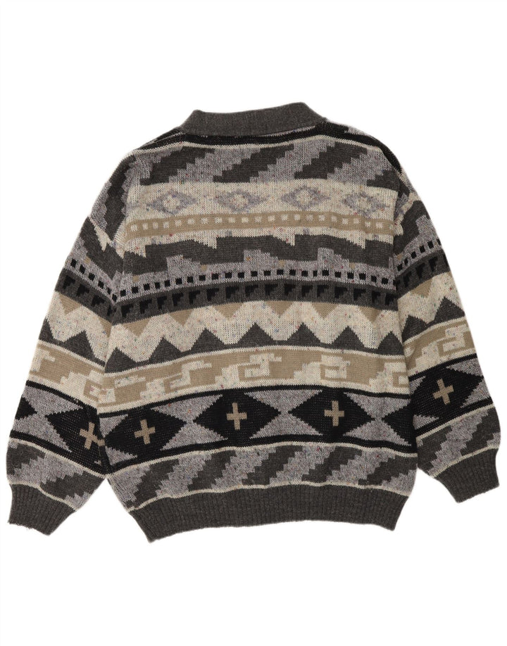 Мужской свитер-кардиган VINTAGE XL, серый акрил с геометрическим узором